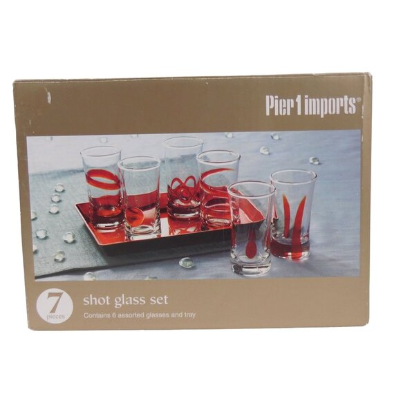 Pier 1 Imports 7 Piece Shot Glass Set Red Swirl - Picture 4 of 8